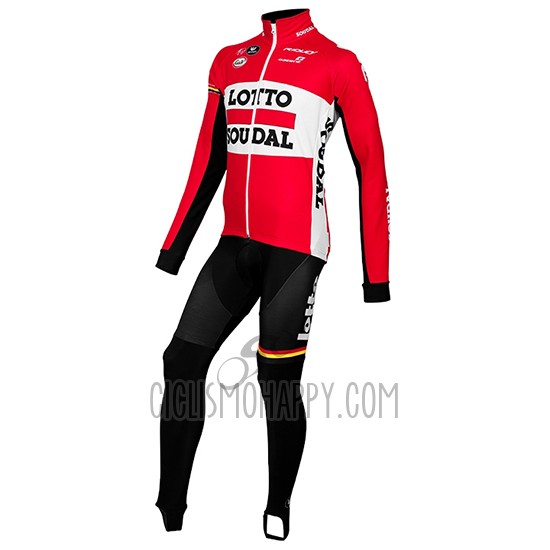 Lotto Soudal Cycling Jersey Bib Tight 2015 Long Sleeve Red and Black